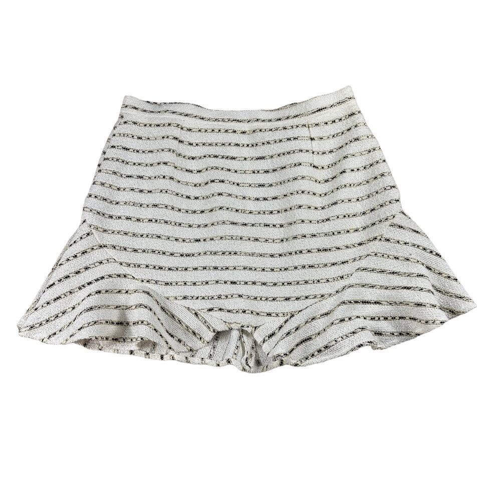 WISHFUL THINKING‎ Striped Ruffle Glitter Black White Gold Mini Skirt Large Glam